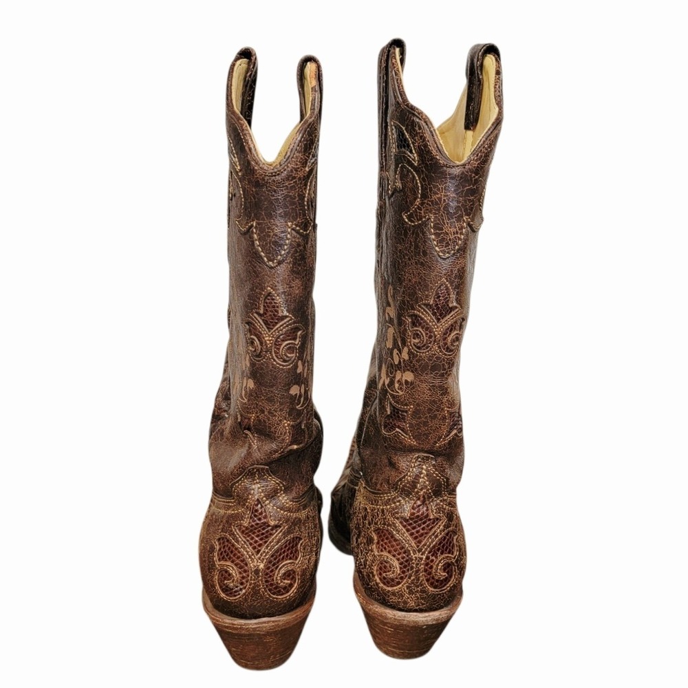 Corral Genuine Lizard Cowboy Boots Women's 8.5M Brown Exotic Leather Western - Picture 2 of 11